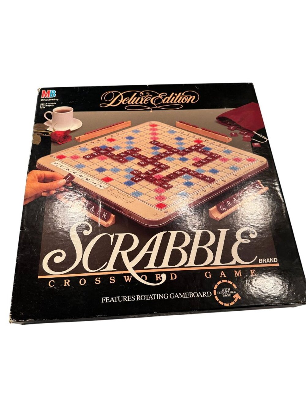 Milton Bradley Scrabble Vintage 1989 Deluxe Edition Rotating Gameboard Wood Tile